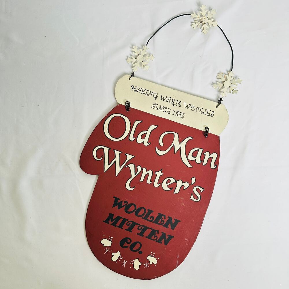 Primitive Farmhouse Christmas Old Man Wynter's Woolen Mitten Wood Wall Decor